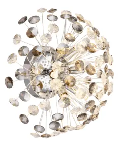 Katrina Ø40 Kromi seinävalaisin valmistajalta Globo Lighting - Den runda stommen i kromf&auml;rgad metall och den halvsf&auml;riska sk&auml;rmen i r&ouml;kf&auml;rgade K9-kristaller skapar en lyxig och inbjudande atmosf&auml;r.