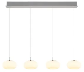 Quintara 110cm Nikkeli kattovalaisin valmistajalta Globo Lighting - Quintara&nbsp;&auml;r en stilren och modern takpendel med en rak metallram och fyra runda, sf&auml;riska glaskupor.