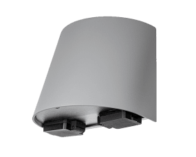 Mini m. uttag Harmaa ulkovalo valmistajalta Westal - Takaosa on varustettu kahdella sisään- ja ulostulolla sekä 4-napaisella pikaliitinrimalla.