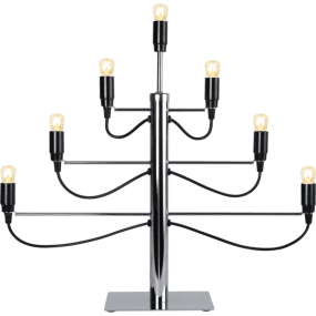 Milano Kromi valmistajalta Star Trading - Tyylik&auml;s ja moderni kromattua metallia oleva kynttil&auml;njalka, jossa on mustia yksityiskohtia ja paikka seitsem&auml;lle valonl&auml;hteelle.