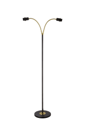 Ljusdal 2 Musta lattiavalaisin valmistajalta Aneta Lighting - Sopii lukkovaloksi, jossa on 2 säädettävää vartta ja erilliset virtakytkimet; jokainen lampun pää.