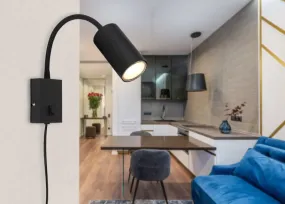 Robby Musta lukulamppu valmistajalta Globo Lighting - Robby &auml;r en klassisk, kompakt v&auml;gglampa tillverkad i plast och mattsvart metall, vilket ger en stilren och modern look.