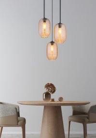 Jefrey Ø47 Keltainen kattovalaisin valmistajalta Globo Lighting - Denna eleganta taklampa har en rund form och &auml;r utrustad med tre rundade glaskupor i varm b&auml;rnstensf&auml;rg.