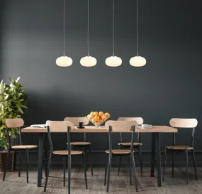 Quintara 110cm Nikkeli kattovalaisin valmistajalta Globo Lighting - Quintara&nbsp;&auml;r en stilren och modern takpendel med en rak metallram och fyra runda, sf&auml;riska glaskupor.