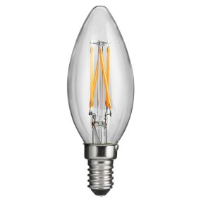 LED E14 Kruunukynttilälamppu 4W 2700K Läpinäkyvä valmistajalta Unison - Tyylik&auml;s muotoilu tekee siit&auml; t&auml;ydellisen kattokruunuille ja koristeellisille kalusteille, sill&auml; se s&auml;&auml;st&auml;&auml; energiaa ja antaa tyylikk&auml;&auml;n vaikutelman.