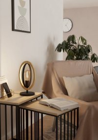 Basildon 35cm Musta pöytävalaisin valmistajalta Eglo - Tässä ainutlaatuisessa pöytävalaisimessa yhdistyy puun luonnollinen lämpö ja metallin vankka eleganssi luoden näyttävän lisäyksen sisustukseesi.