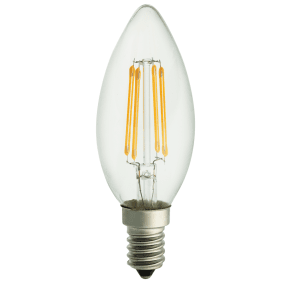 LED E14 Kruunukynttilälamppu 4W 2700K Himmennettävä Läpinäkyvä valmistajalta Unison - T&auml;ss&auml; kirkkaassa kruununmuotoisessa LED-lampussa on E14-kanta ja 4 W:n teho.