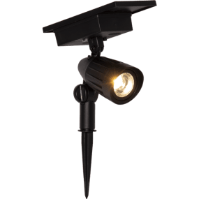 Powerspot Musta aurinkokennolamppu valmistajalta Star Trading - Toiminnallinen aurinkokennolla toimiva kohdevalo, jossa on sek&auml; l&auml;mpim&auml;n valkoista valoa ett&auml; viisi tyylik&auml;st&auml; v&auml;ri&auml;: pinkki, sininen, vihre&auml;, keltainen ja punainen, jotka valitaan painikkeella.