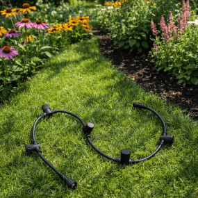 Grenkabel 1m Musta valmistajalta Lightson - Yksi metri&auml; pitk&auml; kuminen jatkojohto, jossa on viisi pistorasiaa johdon varrella ja yksi johdon p&auml;&auml;ss&auml;.