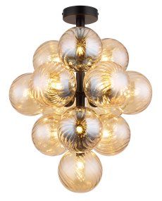 Conor Ø40 Keltainen plafondi valmistajalta Globo Lighting - Den har 13st dekorativa ambertonade glaskupor som alla omfamnar en ljusk&auml;lla vilket skapar en fin och harmonisk ljusspridning i rummet.