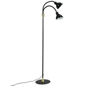 Lilje Musta lattiavalaisin valmistajalta Dyberg Larsen - Lily golvlampa i svart och m&auml;ssing kombinerar modern design med flexibilitet och funktionalitet.