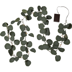 Valoköynnös Eucalyptus Vihreä valmistajalta Star Trading - Kaunis koristeellinen seppele vihreill&auml; eukalyptuslehdill&auml;, 180 cm pitk&auml; ja 20 l&auml;mpim&auml;n valkoista valopistett&auml;.