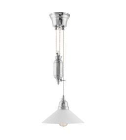Broman Adjustable Pendant 60 Nikkeli valmistajalta Karlskrona lampfabrik - Valaisimen johto on yhteensä 290 cm - koska se kulkee ylös ja alas, se antaa kokonaiskorkeuden 140 cm.