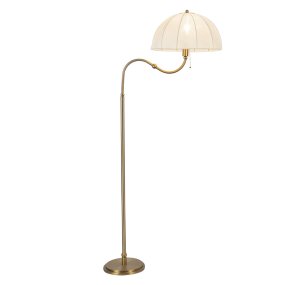 Crosby Harjattu kulta lattiavalaisin valmistajalta Elstead Lighting - Ohuesta ja kevyest&auml; kankaasta valmistettu kaareva varjostin p&auml;&auml;st&auml;&auml; valon l&auml;pi kauniisti ja luo miellytt&auml;v&auml;n hehkun.