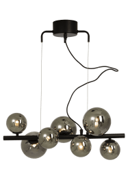 Molekyl 58cm Savun harmaa kattovalaisin valmistajalta Aneta Lighting - MOLEKYL moderni tyylikäs kattovalaisin mustaksi lakattua metallia, jossa on 7 savunväristä lasikupua kahdessa eri koossa.