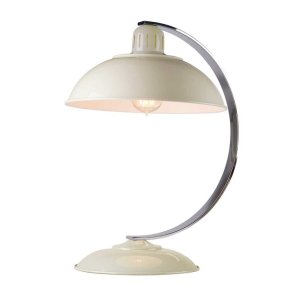Franklin 46cm Kermanvalkoinen pöytävalaisin valmistajalta Elstead Lighting - Bordslampan Franklin har en elegant b&ouml;jd arm i polerad krom samt en spunnen metallsk&auml;rm och bas i blank gr&aring; finish.