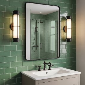 Saylor 43cm Musta kylpyhuoneen valaisin valmistajalta Elstead Lighting - Valaisin on valmistettu metallista, jossa on mattamusta viimeistely, ja siin&auml; on pitkulainen opaalilasi, joka levitt&auml;&auml; tasaista ja hienoa valoa.