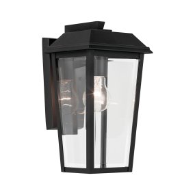 Mathus Musta valmistajalta Elstead Lighting - Valaisin on valmistettu mustasta metallista, jossa on strukturoitu pinta, ja sitä ympäröi kirkas lasi.