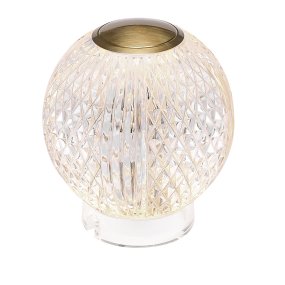 Marni 10cm Läpinäkyvä Siirrettävä valmistajalta Elstead Lighting - Marni on elegantti ja ladattava pöytävalaisin, jonka koristeellinen muotoilu yhdistää teräksen luonnollisen messinginväriseen pintaan ja läpinäkyvään, kuvioituun akryyliin.