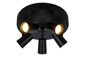 Pilot 5 Musta kohdevalaisin valmistajalta Aneta Lighting - Pyöreä Pilot-kattopiste mustaksi lakattua metallia ja kromiyksityiskohtia on tyylikäs muotoilu, joka sopii useimpiin koteihin ja sisustustyyleihin.