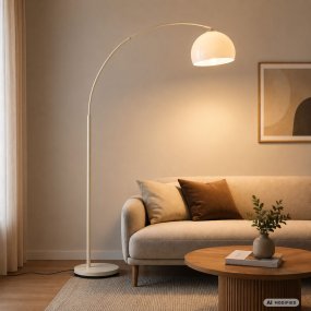 Vessa Beige lattiavalaisin valmistajalta Brilliant - Vessa on tyylik&auml;s beigenv&auml;rinen metallilattiavalaisin, jonka valkoinen muovivarjostin antaa valaisimelle pehme&auml;n ja elegantin ilmeen.