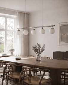 Globi 5 120cm Nikkeli/valkoinen kattovalaisin valmistajalta Nordic Lighting - Globi 5 on tyylik&auml;s kattovalaisin, joka yhdist&auml;&auml; modernin muotoilun pehmeisiin muotoihin.