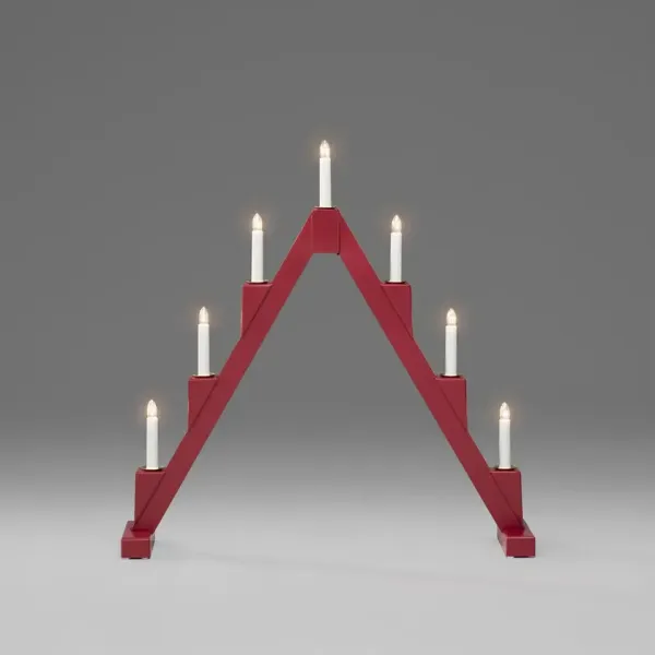 Candelabra 7 Lights PUNAINEN valmistajalta Konstsmide - Taittuva s&auml;hk&ouml;kynttil&auml;njalka, jossa on 7 kynttil&auml;&auml;, valmistettu punaiseksi maalatusta puusta ja koristeltu messinkirenkailla jokaisen kynttil&auml;n ymp&auml;rill&auml; elegantin vaikutuksen aikaansaamiseksi.