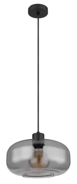 Giuseppe Ø28 Savun värinen kattovalaisin valmistajalta Globo Lighting - Lampan &auml;r tillverkad av svart metall och har en vackert formad r&ouml;kf&auml;rgad glassk&auml;rm.