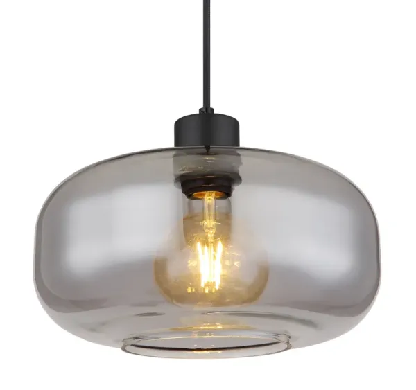 Giuseppe Ø28 Savun värinen kattovalaisin valmistajalta Globo Lighting - Lampan &auml;r tillverkad av svart metall och har en vackert formad r&ouml;kf&auml;rgad glassk&auml;rm.