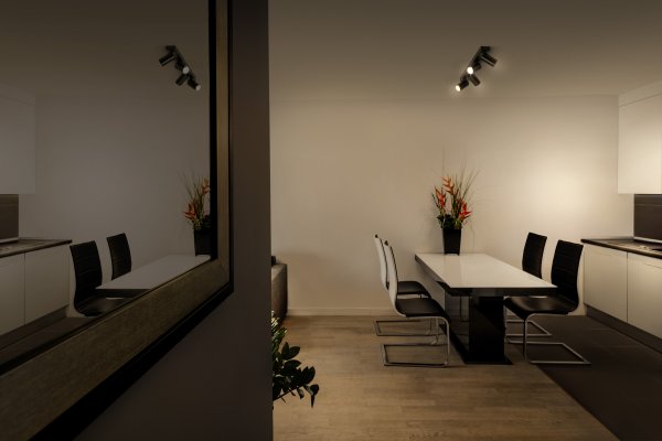 Octagon 4 Musta kohdevalaisin valmistajalta Ledvance - Den n&auml;tta formen i kombination med de r&ouml;rliga spotlightsen g&ouml;r den m&aring;ngsidig och passar in i alla hem och stilar.