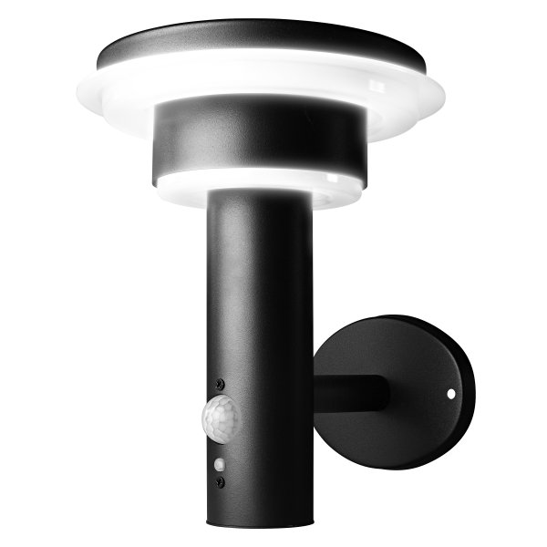 Double Circle Sensor Musta aurinkokennolamppu valmistajalta Ledvance - Sisäänrakennettu PIR-liiketunnistin ja päivänvalotunnistin syttyvät automaattisesti, kun pimeässä on liikettä, mikä takaa sekä turvallisuuden että energiatehokkuuden.