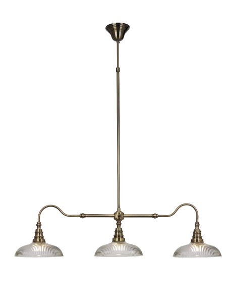 Snooker 107cm Antiikki kattovalaisin valmistajalta Cottex - Metallinen Snooker-kattovalaisin, jossa on antiikkimessinki&auml; ja kirkasta lasia uurretulla rakenteella, on tyylik&auml;s ja elegantti valaisin, joka lis&auml;&auml; tunnelmaa joka huoneessa.