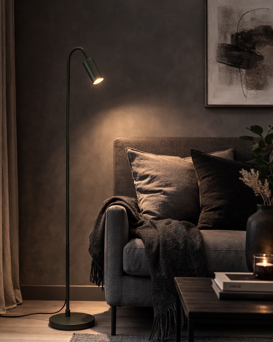 Curve Tummanvihreä lattiavalaisin valmistajalta By Rydéns - Curve-lattiavalaisin on tyylik&auml;s ja siisti metallinen valaisin, jossa on mattapintainen tummanvihre&auml; viimeistely.