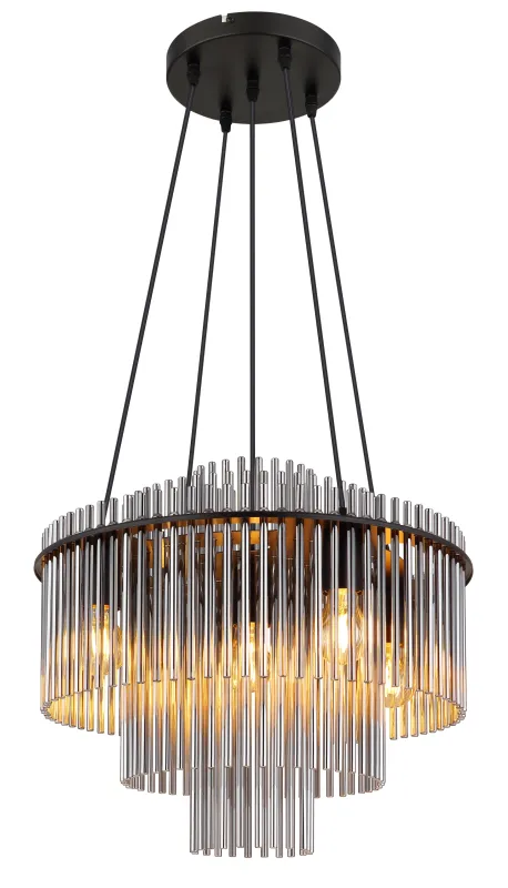 Gorley Ø50 Savun värinen kattovalaisin valmistajalta Globo Lighting - Med sin runda form och sk&auml;rm av r&ouml;kf&auml;rgade glasstavar skapar den en sofistikerad ljusbild och en st&auml;mningsfull atmosf&auml;r.