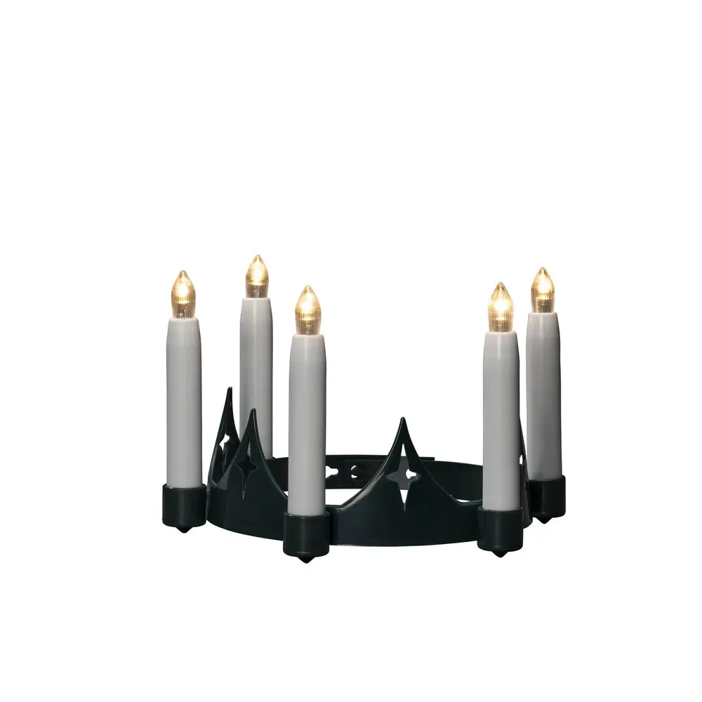 Lucia-kruunu Vihreä valmistajalta Konstsmide - Perinteinen lucia-kattokruunu vihre&auml;&auml; muovia, jossa on 5 valkoista LED-valoa, jotka levitt&auml;v&auml;t l&auml;mmint&auml; ja tunnelmallista hehkua.