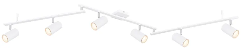 Robby 6 Valkoinen kohdevalaisin valmistajalta Globo Lighting - Den best&aring;r av tre metallst&auml;nger, var och en utrustad med tv&aring; vridbara GU10-socklar med metallfinish.