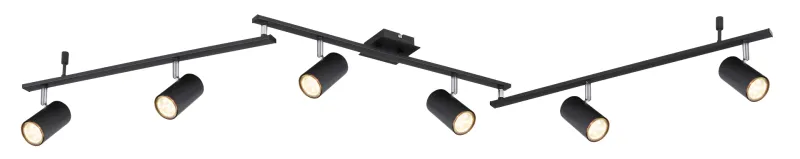 Robby 6 Musta kohdevalaisin valmistajalta Globo Lighting - Den best&aring;r av tre metallst&auml;nger, var och en utrustad med tv&aring; vridbara GU10-socklar med metallfinish.
