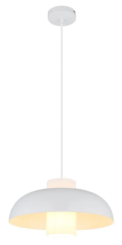 Lowe Ø38 Valkoinen kattovalaisin valmistajalta Globo Lighting - Den runda sk&auml;rmen i mattvit metall ger ett elegant och tidl&ouml;st uttryck, medan den cylinderformade sk&auml;rmen i opalglas sprider ett mjukt och behagligt ljus.