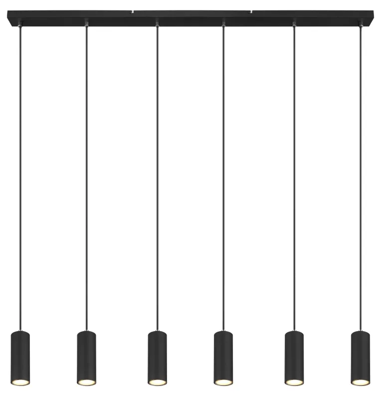 Robby 115cm Musta kattovalaisin valmistajalta Globo Lighting - Fr&aring;n den 115 cm l&aring;nga takmonteringen l&ouml;per sex kablar, var och en utrustad med en GU10-sockel.