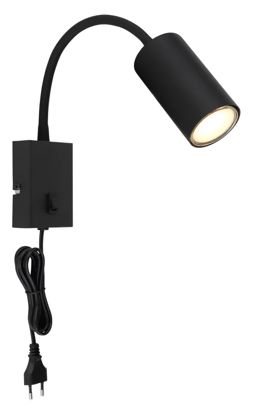 Robby Musta lukulamppu valmistajalta Globo Lighting - Robby &auml;r en klassisk, kompakt v&auml;gglampa tillverkad i plast och mattsvart metall, vilket ger en stilren och modern look.