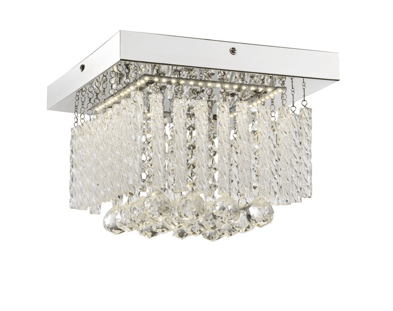 Mathilda 25cm Kromi plafondi valmistajalta Globo Lighting - Neli&ouml;nmuotoinen muotoilu yhdist&auml;&auml; krominv&auml;risen jalan kauniisti roikkuviin lasitankoihin ja kimalteleviin kristalleihin, luoden tyylikk&auml;&auml;n ja eksklusiivisen tunnelman huoneeseen.