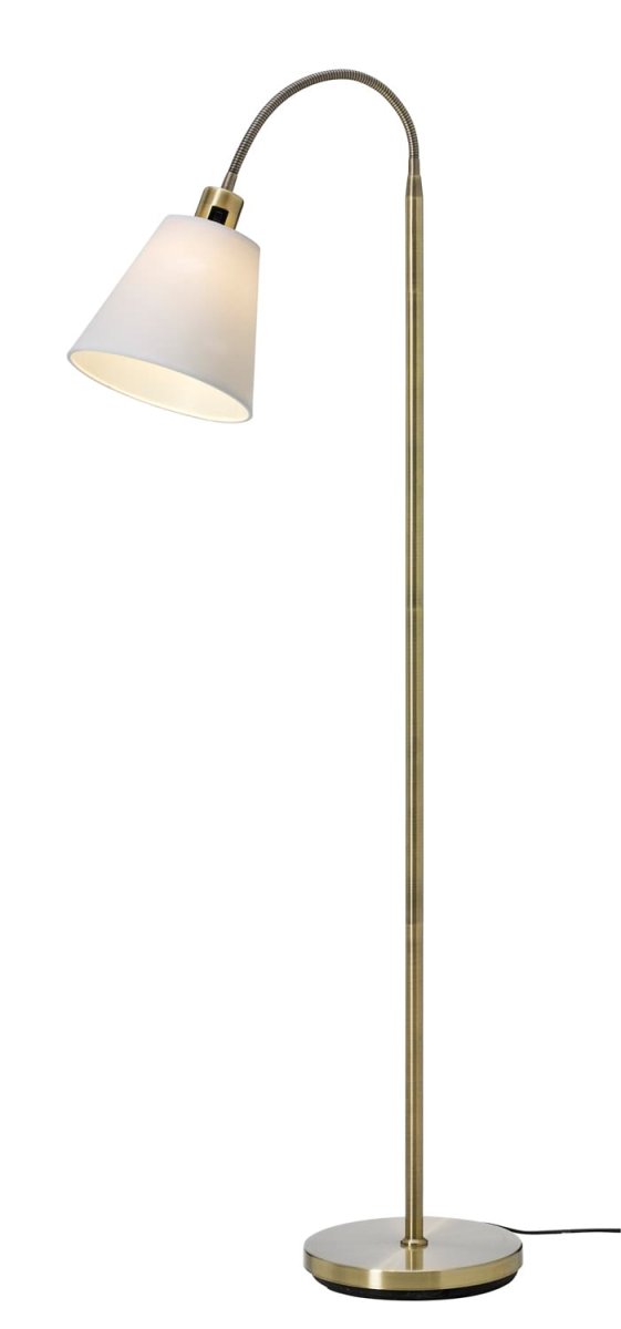 Solo Antiikki messinki lattiavalaisin valmistajalta Cottex - Antiikista messingistä valmistettu solo-lattiavalaisin sisältää valkoisen ja mustan tekstiilivarjostimen persoonallisen tyylin luomiseksi.