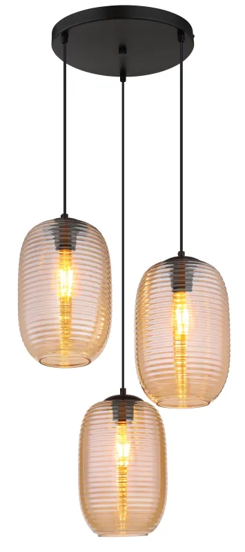 Jefrey Ø47 Keltainen kattovalaisin valmistajalta Globo Lighting - Denna eleganta taklampa har en rund form och &auml;r utrustad med tre rundade glaskupor i varm b&auml;rnstensf&auml;rg.