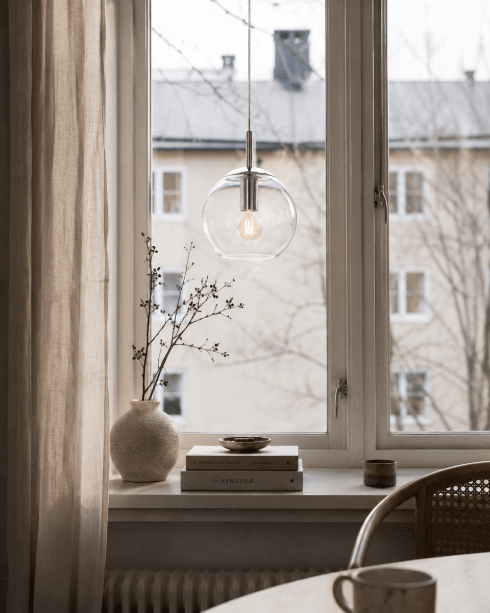 Globi Ø15 Kromi/läpinäkyvä ikkunavalaisin valmistajalta Nordic Lighting - Globi-ikkunavalaisin on tyylik&auml;s ja moderni valaisin, joka luo huoneeseen l&auml;mpim&auml;n ja viihtyis&auml;n tunnelman.