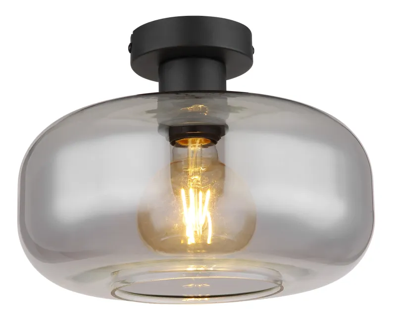Giuseppe Ø28 Savun värinen plafondi valmistajalta Globo Lighting - Lampan &auml;r tillverkad av mattsvart metall och &auml;r smyckad med en vackert formad glaskupa i r&ouml;kf&auml;rgat glas.