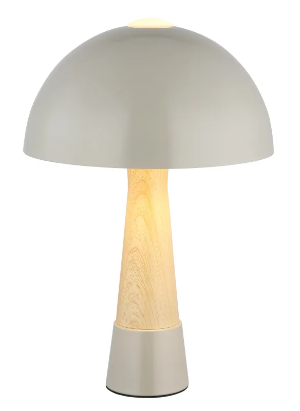 Paulin 36cm Harmaa pöytävalaisin valmistajalta Globo Lighting - Den runda kroppen i matt gr&aring; metall med tr&auml;look ger ett stilfullt och naturligt uttryck samtidigt som den &auml;r h&aring;llbar och l&auml;tt att reng&ouml;ra.