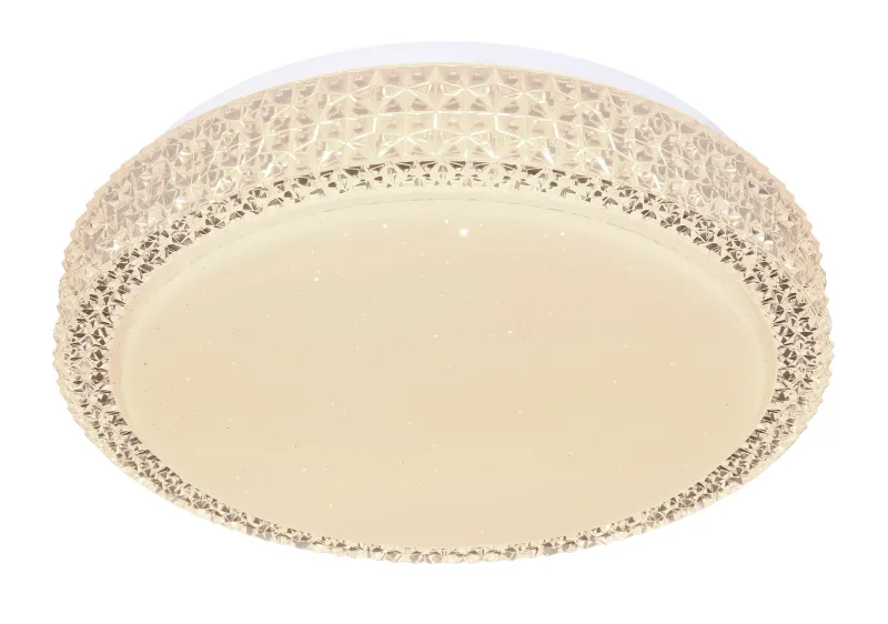 Ovi Ø30 Valkoinen plafondi valmistajalta Globo Lighting - Kombinationen av vit metall, glittrande dekordetaljer och klara plastkristaller g&ouml;r den till en riktig blickf&aring;ngare.