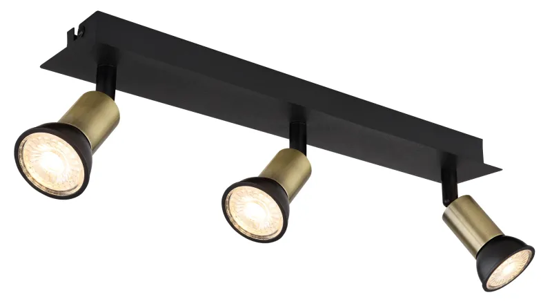 Drew 3 Kulta kohdevalaisin valmistajalta Globo Lighting - Drew &auml;r en stilren takspotlight som imponerar med sin design i mattsvart och guld.