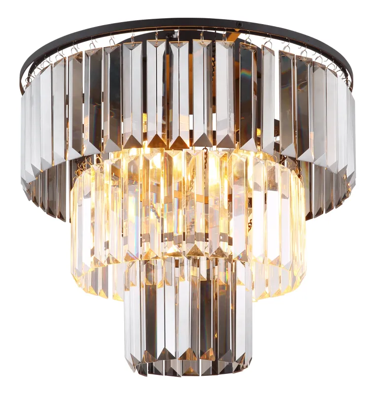 Naxis Ø40 Savun värinen plafondi valmistajalta Globo Lighting - Naxis &auml;r en vacker plafond tillverkad av mattsvart metall och &auml;r smyckad med kristaller i r&ouml;kf&auml;rgat och klart glas.