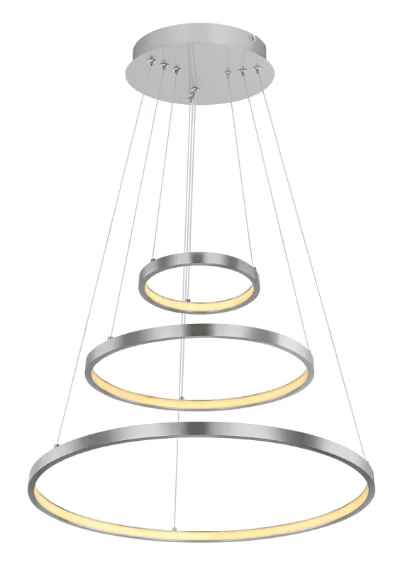 Ralph Ø50 Nikkeli kattovalaisin valmistajalta Globo Lighting - Designad med tre ringar och en h&ouml;jd p&aring; 120 cm, ger den ett unikt och stilrent uttryck.
